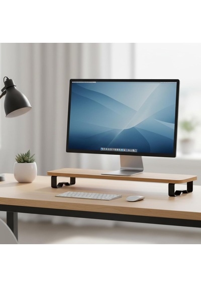 Prexua Upster Ahşap Monitör Standı - Ergonomik Monitör Yükseltici Safir Meşe - Siyah Ayak, Large