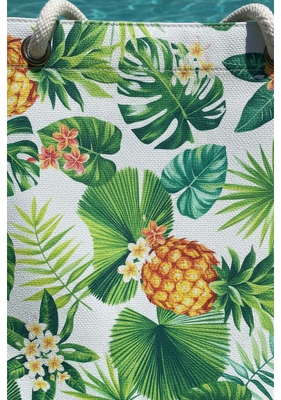 Rivaistanbul Ananas Yaprak Desenli Plaj Çantası Çok Renkli