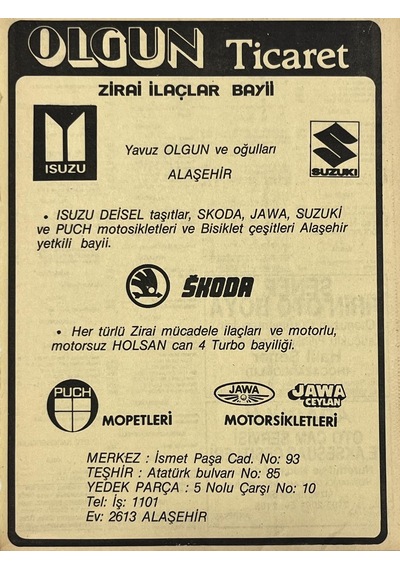 Manisa 1987 Meslek Reklam İlanı Efemera S-81