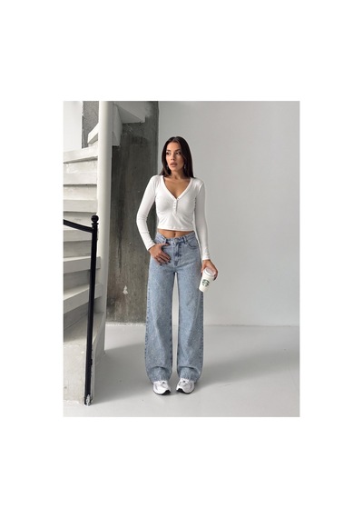 Bluemarlin Buz Kar Taşlı Bol Paça Tam Kalıp Denim Kot Pantolon Buz Kar