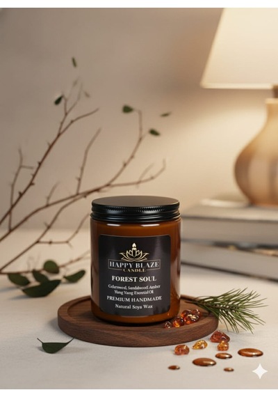 Forest Soul Sedir & Sandal Ağacı Kokulu El Yapımı Soya Mumu Happy Blaze Candle Amber
