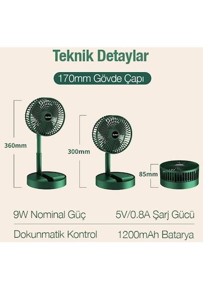 Polham 1200mah Ultra Ferahlatıcı Masaüstü Vantilatör, Katlanabilir, Portatif, Taşınabilir Hafif Fan