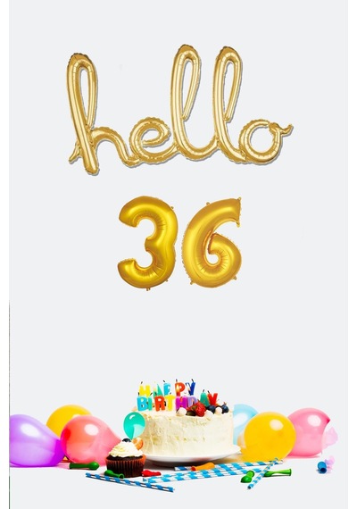 36 Yaş Doğum Günü Balonları - Hello 36 El Yazısı Gold Renk Folyo Balon Gold