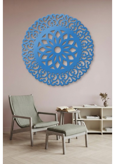 Lotus Mandala Metal Duvar Tablosu - Duvar Sanatı - Duvar Dekoru - Mavi