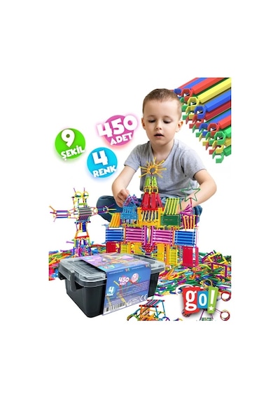 Geometrik Tasarım Çubukları Kutusuz 450 Adet Zeka Geliştirici Tasarım Eğitici Oyuncak