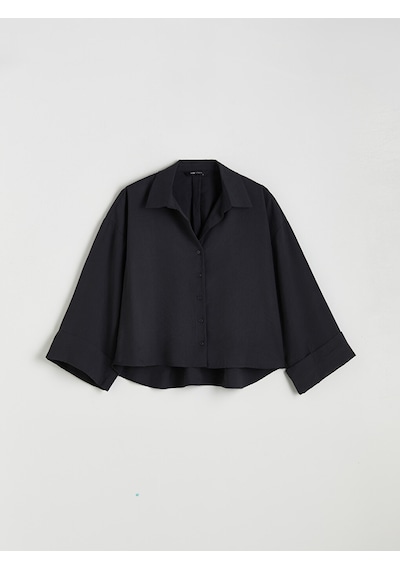 Lcw Vision Siyah Oversize Modal Karışımlı Kadın Gömlek