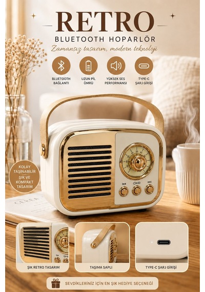Jasper Jpr-4502 Krem Klasik Retro Müzik Kutusu Usb-sd Kart- Aux - Bluetooth Destekli
