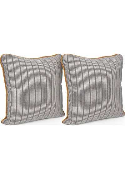 Faralya Life Çizgili Kırlent Kılıfı 2 Li 45x45 Cm Dekoratif Koltuk Yastık Kılıfı Modern Salon Dekoru Siyah Çizgili