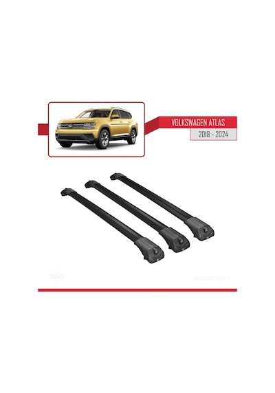 Volkswagen Atlas 2018 Ve Sonrası İle Uyumlu Ace-1 Ara Atkı Tavan Barı Siyah 3 Adet Bar