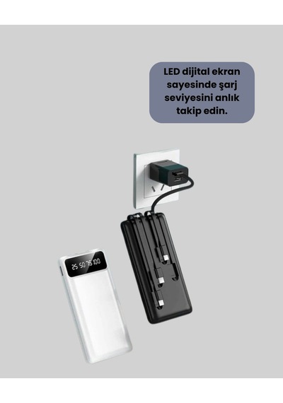 20.000mah Pd Powerbank Led Işık Lcd Ekran Dahili Kablo Çoklu Giriş Yeni Nesil