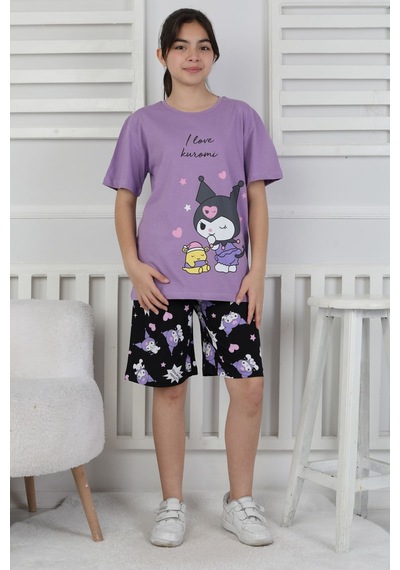 I Love Kuromi Baskılı Kısa Kollu Şort Pijama Takımı Beyaz
