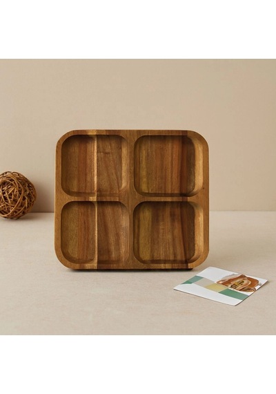 Hubrendy Tedarik Akasya Ahşap 4 Bölmeli Kare Servis Tepsisi 20x20x1.4 Cm 1456034
