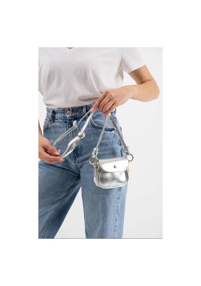 Nura Collection Kadın Lina Mini Boy Askılı Kapaklı Çapraz Çanta - Gümüş - 900264381 Gümüş