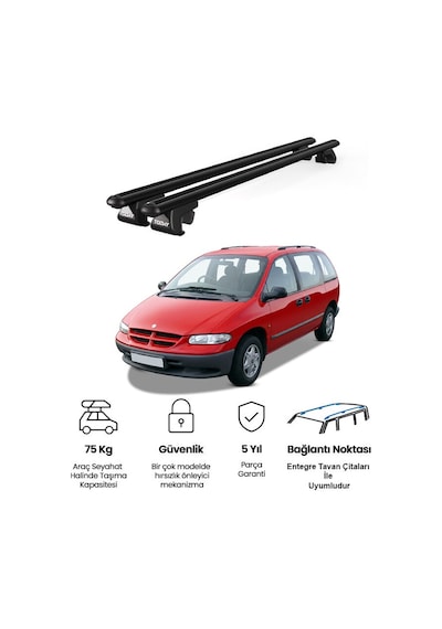 Venüs Chrysler Voyager 1996-2001 Uyumlu Siyah Ara Atkı Port Bagaj Tavan Barı