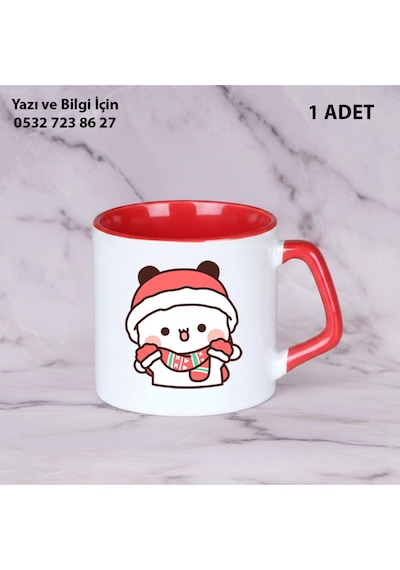 Dudu Ve Bubu Yıbaşı Yeni Yıl Tasarımlı Kişiye Özel İsimli Kupa Bardak Sevgiliye Hediye Kısakırmızı