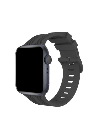 Apple Watch 38mm Uyumlu Kr408 Çizgili Silikon Kordon - Koyu Gri