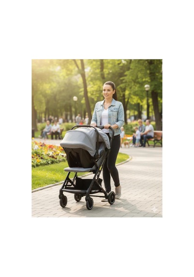 Tommybaby Quantum Kabin Travel Bebek Arabası Kabin Boy Bebek Arabası Pedli Katlanabilir Yağmurluk Hediye Gri