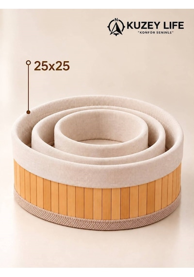 Kuzeylife Bambu Trio Yuvarlak 3lü Sepet Seti Kahverengi