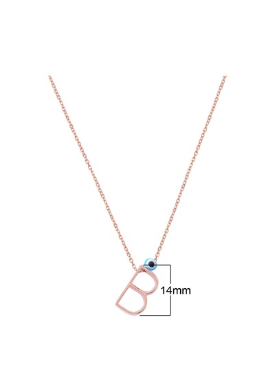 Rose Kaplamalı Nazar Boncuklu B Harfi Gümüş Kolye Gold - Rose Gold - Gümüş