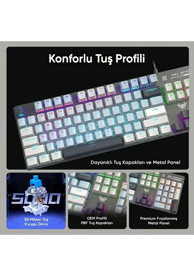 Aula S500 Blue Switch Rgb Makrolu Kablolu Gaming Mekanik Oyuncu Klavyesi Mavi