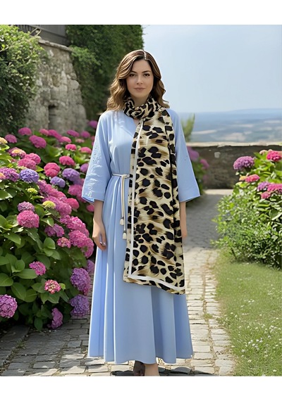 Tarzını Seç Sarı Leopar / Cupra Saten Aksesuar Şal Atkı Estascraf 180x70cm