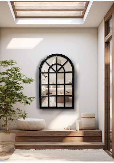 Ant Home Pencere Model, Ayna, Duvar Aynası, Salon Aynası, Dressuar Aynası, Ahşap Lake Boyalı, Siyah