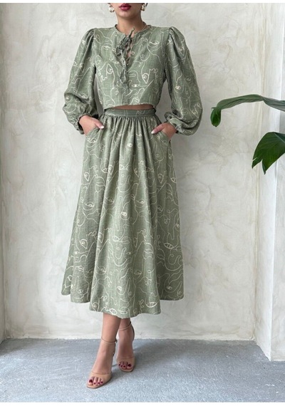 Verymoda Nakışlı Etek F1901 Açık Haki