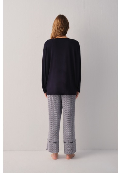 Suwen Modern Chic Pijama Üstü Sh27405628348 Mavili