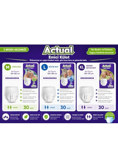 Actual Emici Külot Yetişkin Bezi Xl - Extra Large -büyük 60 Adet