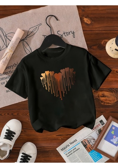 Uyguntarz Çocuk Eriyen Kalpler Baskılı Tasarım Tshirt Siyah