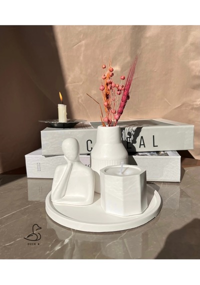 Dekoratif İnsan Figürlü Vazo Ve Mum Set 17-17 Cm
