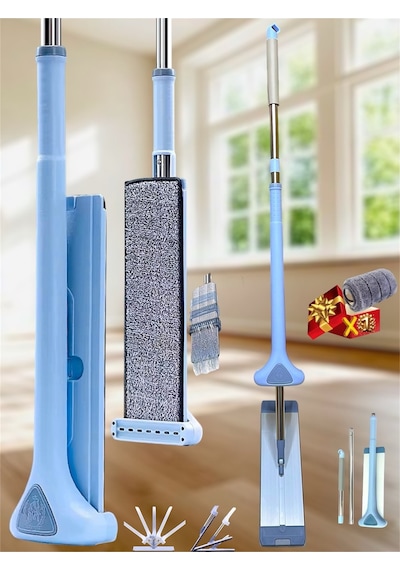 Lüx Kendinden Sıkmalı Mikrofiber Mop Kendini Temizleyen Dayanıklı Yedek Bez Hediyeli Mop