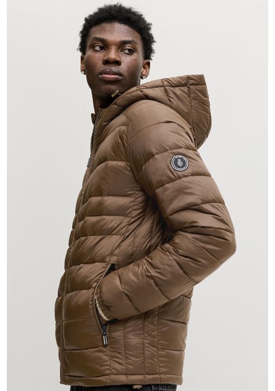 Jack & Jones Jjekıngsley Erkek Kapüşonlu Hafif Şişme Mont Puffer Günlük Rahat Kahve