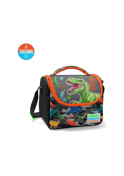 Coral High Kids Siyah Gri Dinozor Desenli Thermo Beslenme Çantası 11744