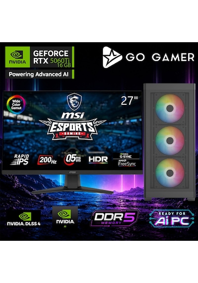 Go Gamer AE145D R5-7500F 32 GB 2 TB SSD RTX5060Ti 16 GB 27" Free Dos Oem Paket Masaüstü Oyuncu Bilgisayarı