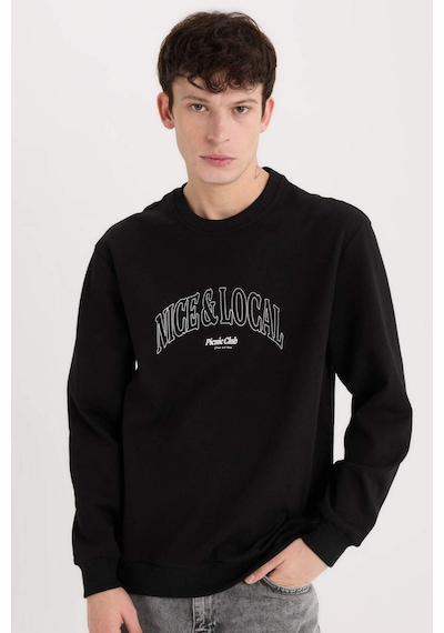 DeFacto Regular Fit Bisiklet Yaka Baskılı Sweatshirt E3205AX24WNBK81 Siyah
