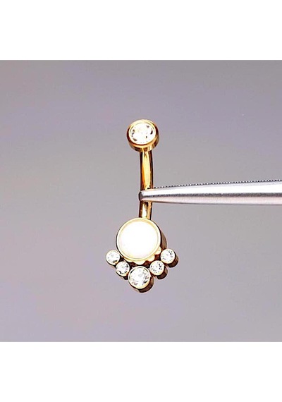 Opal Taşlı Göbek Piercingi Ultraliğht 10 Mm Titanyum Göbek Piercingi Siyah - Mavi