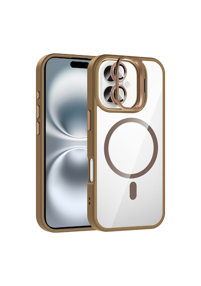 Apple Uyumlu iPhone 17 Kılıf Standlı Ve Kamera Lens li M-safe Şarj Özellikli Mkst Etro Kapak - Desert Titan Gri