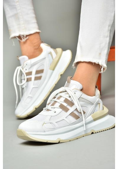 Fox Shoes S973017604 Beyaz/vizon Kumaş Sper Ayakkabı Sneakers Beyaz - Vizon