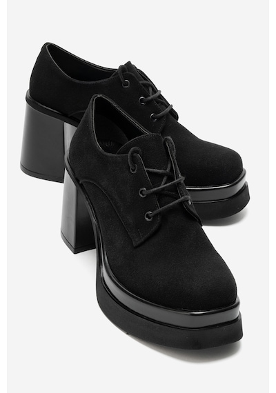 Luvi Shoes Odette Siyah Süet Platformlu Blok Topuklu Kadın Ayakkabı