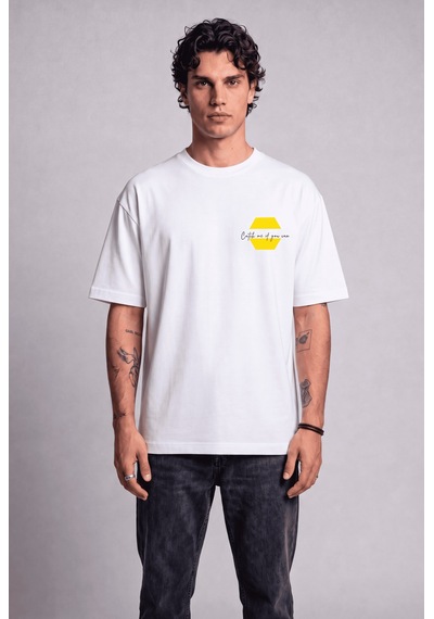 Black Nova Oversize Baskılı Unisex %100 Pamuk T-shirt Catch Me Beyaz