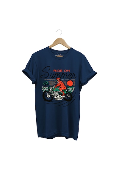 Motorsiklet Motorcu Özel Yaz Tasarımlı Ride On Summer Regular Fit %100 Pamuk Lacivert T-shirt Lacivert