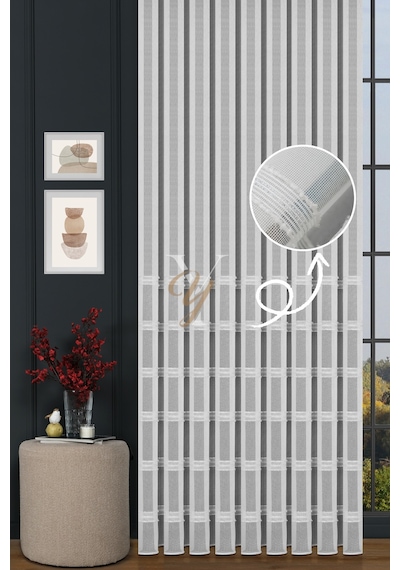 9205 Tül Perde V-02 Gümüş Gümüş