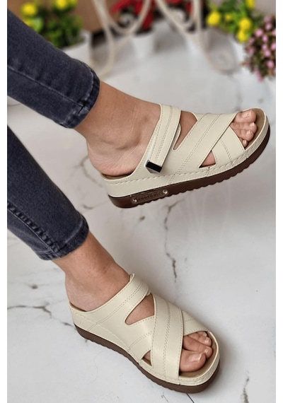 Neon Shoes Kadın Günlük Terlik Terletmeyen Anatomik Ortopedik Taban Suni Deri Anne Dışarı Ev Terliği 3005-07 001