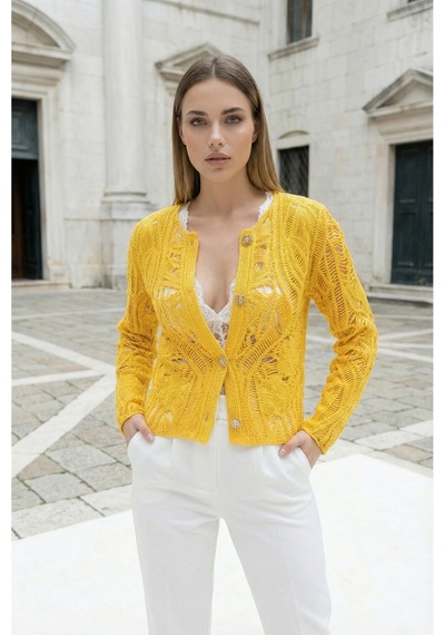 Sayzen Your Shine Dantel Desenli Gold Düğmeli Basic Ceket Shn-2602-tg Sarı
