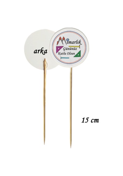 15 Cm Uzun Kürdan - 20 Adet Mimarlık Gününüz Kutlu Olsun Baskılı Kürdan -4