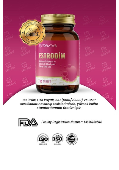 Erbatab Estrodim 100 Mg Dım Kalsiyum D-glukarat Savoy Lahanası Japon Poligonu 60 Tablet