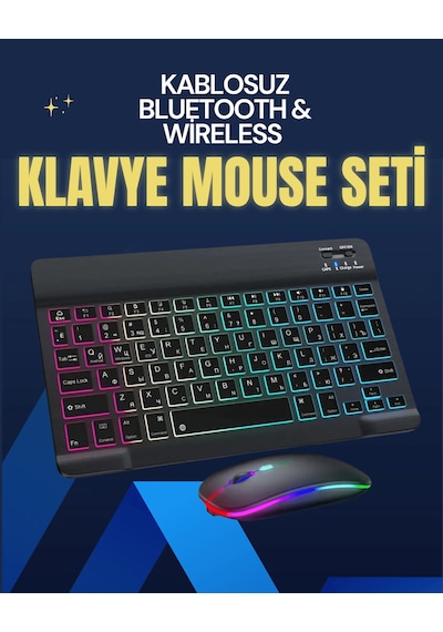 Şık Ve Sessiz Tasarımlı Işıklı Klavye Mouse Seti Şarjlı, Wireless Diğer
