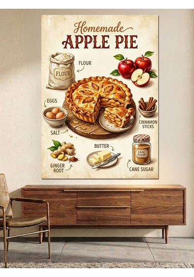 Homemade Apple Pie Tarif Posteri Dekoratif Kanvas - Mdf Ahşap Tablo Çok Renkli