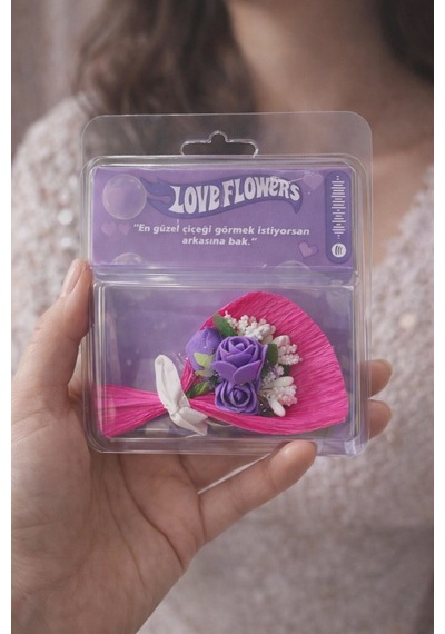 Sevgiliye Romantik Hediye Kutusu Işıklı Kalp Mor Kar Küresi Peluş Ayıcık Ve Gül Buketi Hediye Seti02 Çok Renkli